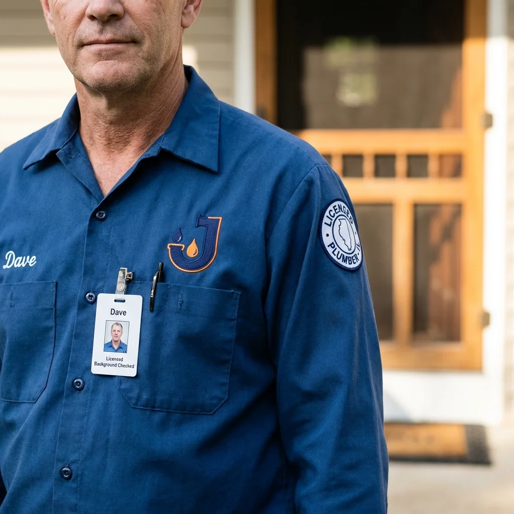 Licensed plumber showing ID badge in Randleman, NC