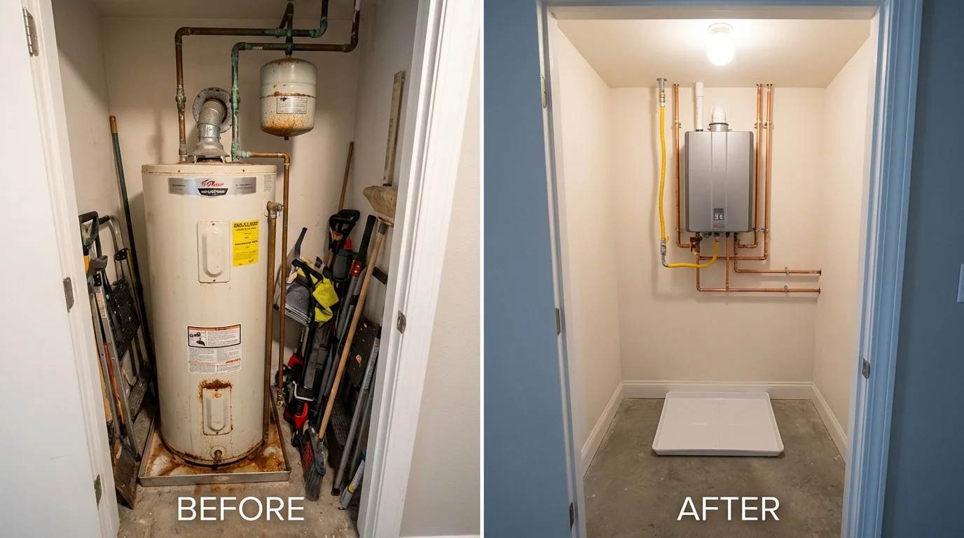 Tank water heater versus wall-mounted tankless unit comparison for Randleman, NC homeowners