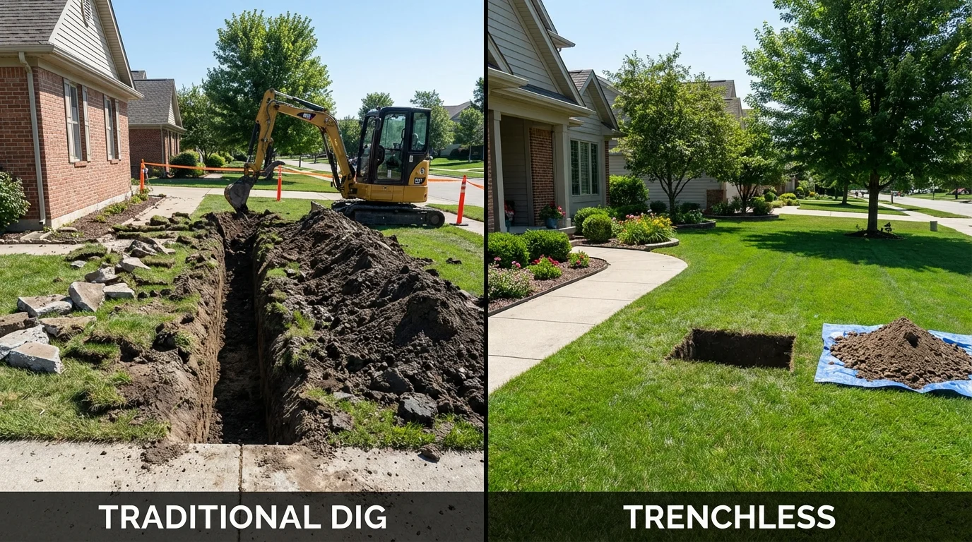 Trenchless sewer repair with minimal yard damage versus traditional excavation in Randleman, NC